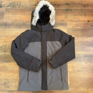 A&F ULTRA COLLECTION Kids Hooded Winter Jacket Size 15/16 Black Gray Fur Trim